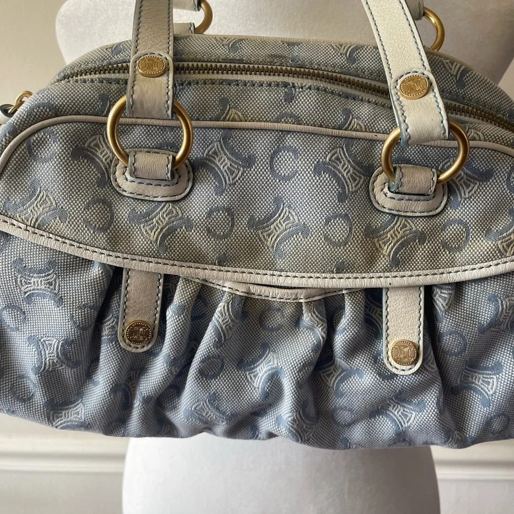 CELINE C Macadam Canvas Hand Bag Light Blue - Picture 3 of 14